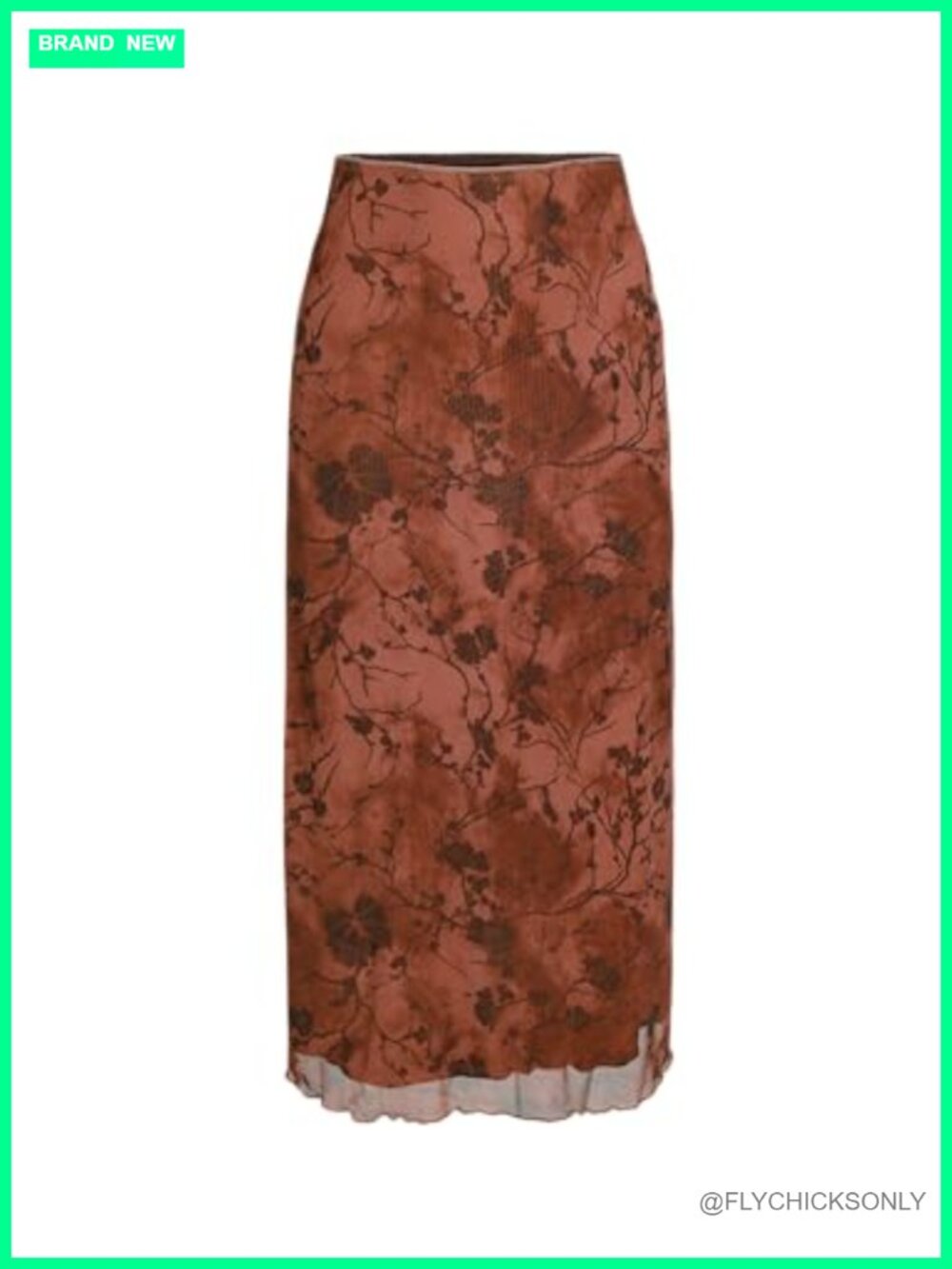 Women's Mesh Floral High Waist Midi Skirt